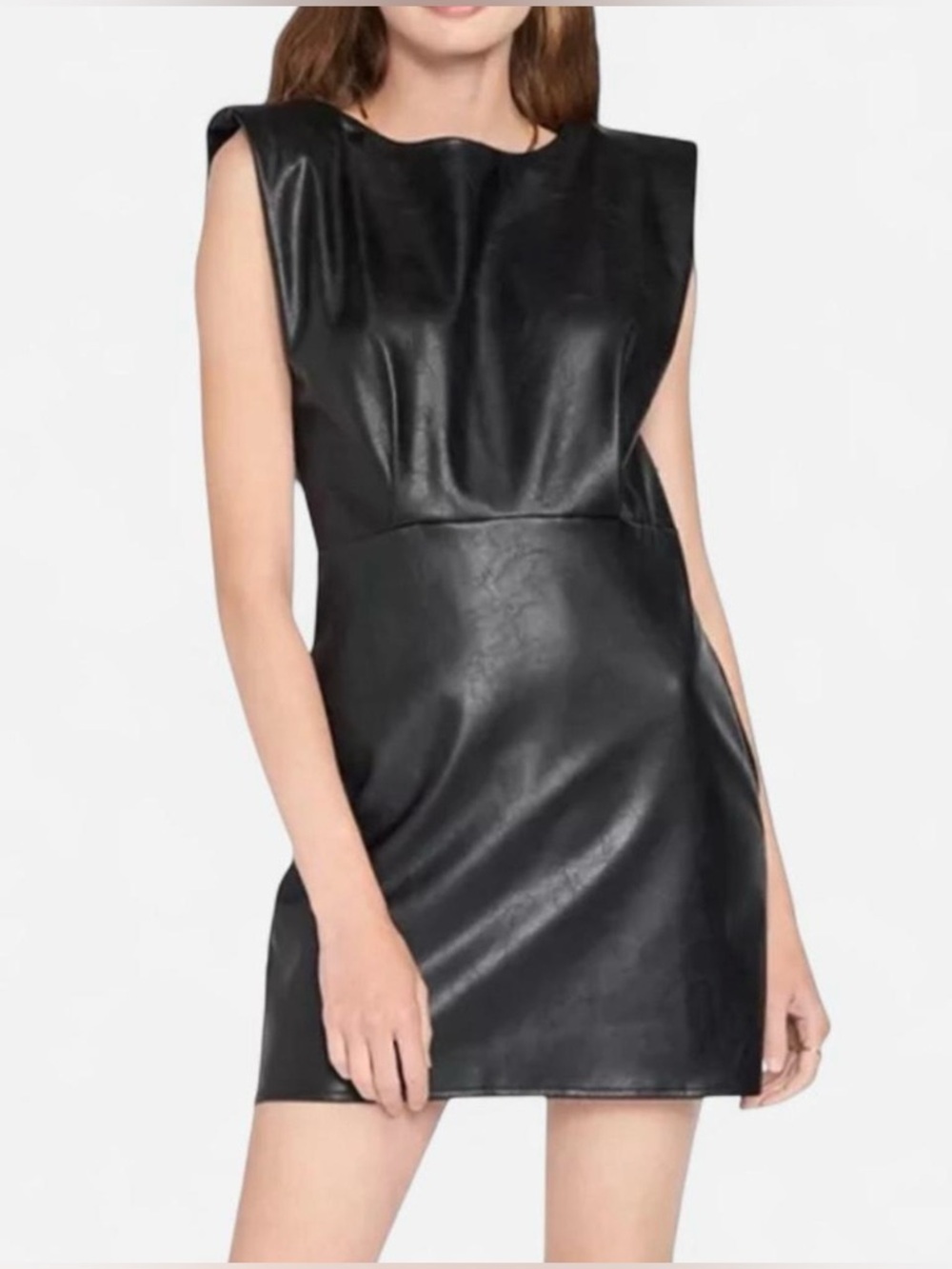 En Saison Sleeveless Black Vegan Faux Leather Mini Dress Women’s Size Small
